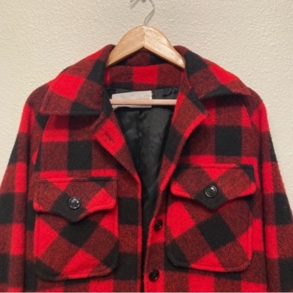 Vintage Wool Plaid Black & Red Coat - Picture 2 of 16